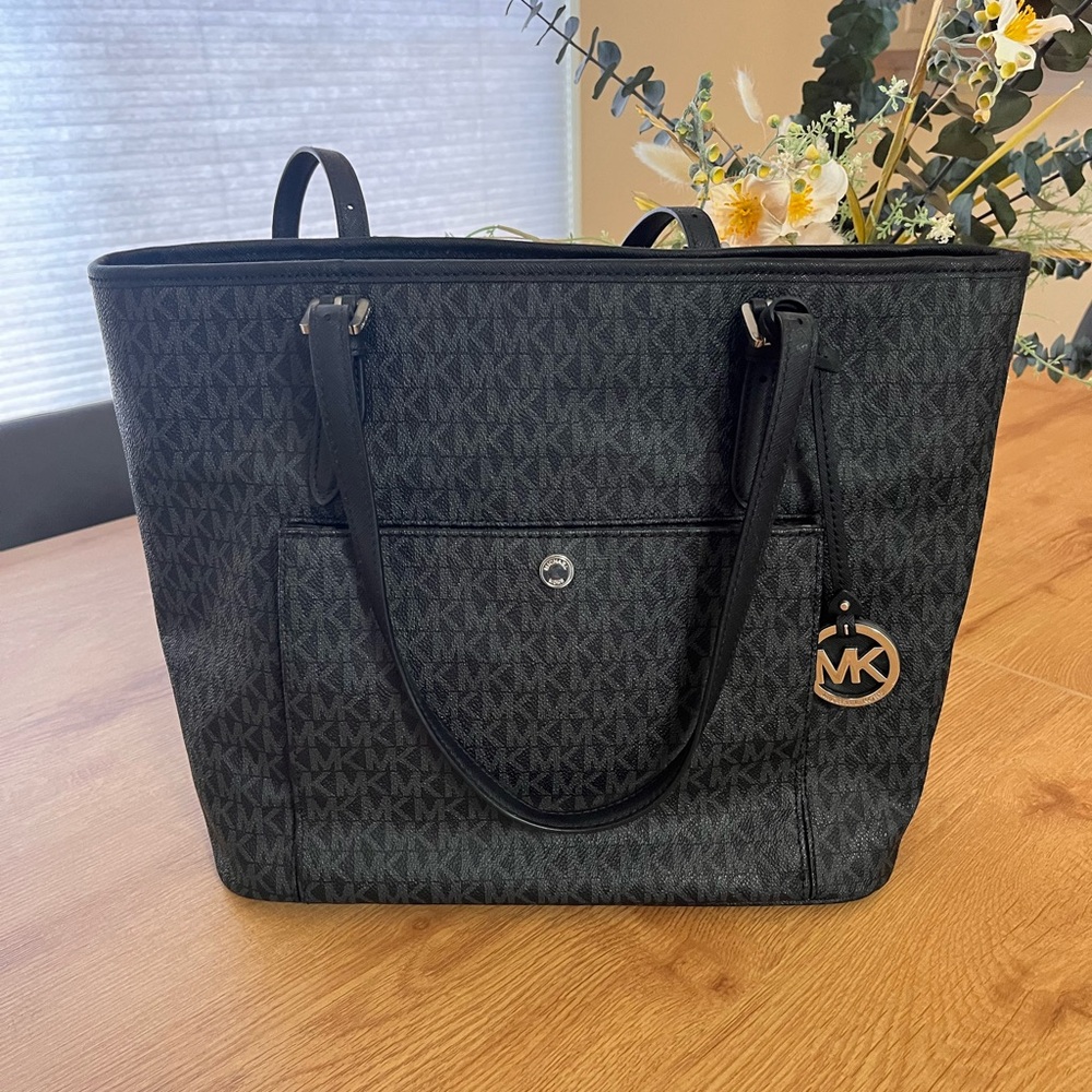 Michael Kors Black Tote with Logo Pattern